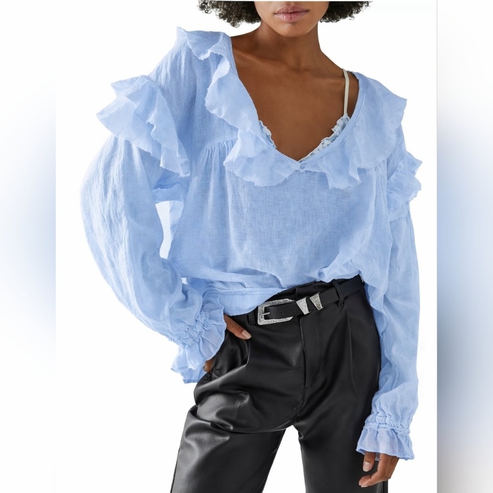 Free People NWOTs Ruffled Linen Top